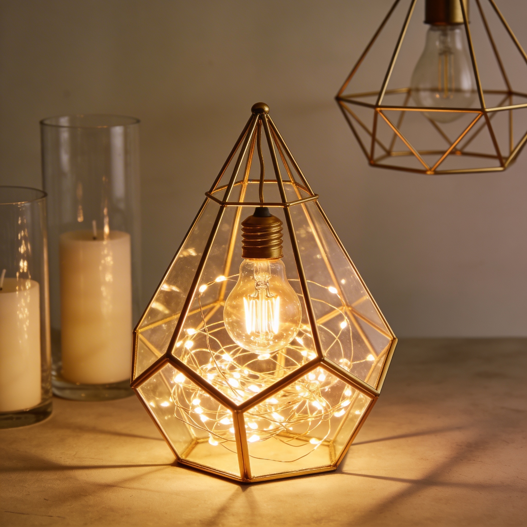 Geometric Gold Terrarium Table Lamp