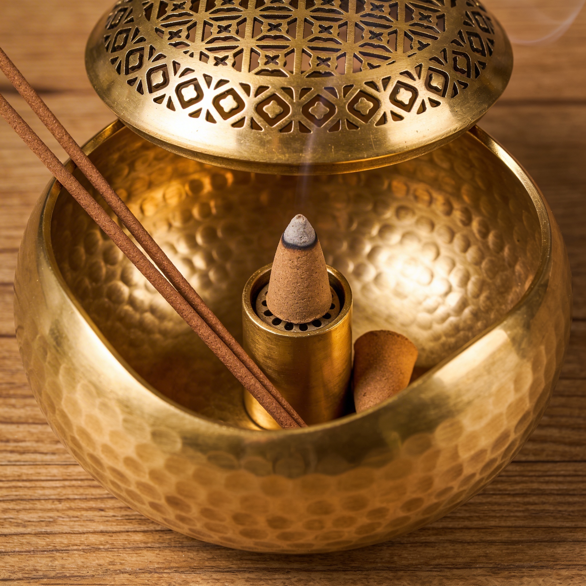 Hammered Brass Incense Burner Bowl