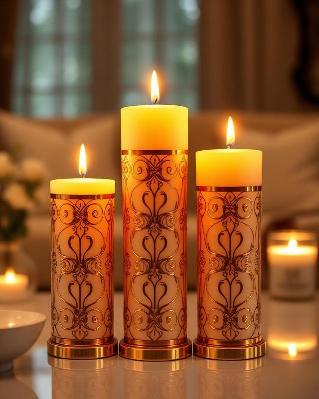 Royal Glow Decorative Glass Pillar Candle Set